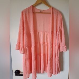 Est 1946 Peach Open Front Kimono With Swiss Dots and Ruffles Size Medium